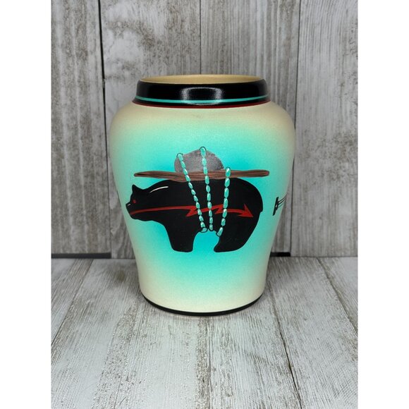 Vintage Native American Pottery Vase Handpainted by Nandi - Picture 1 of 6